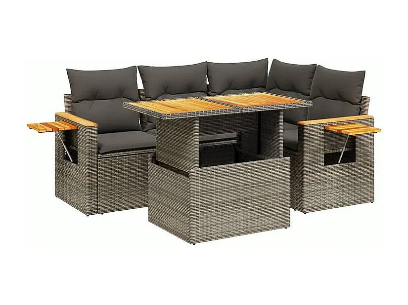 Salon de jardin 5 pcs avec coussins gris résine tressée