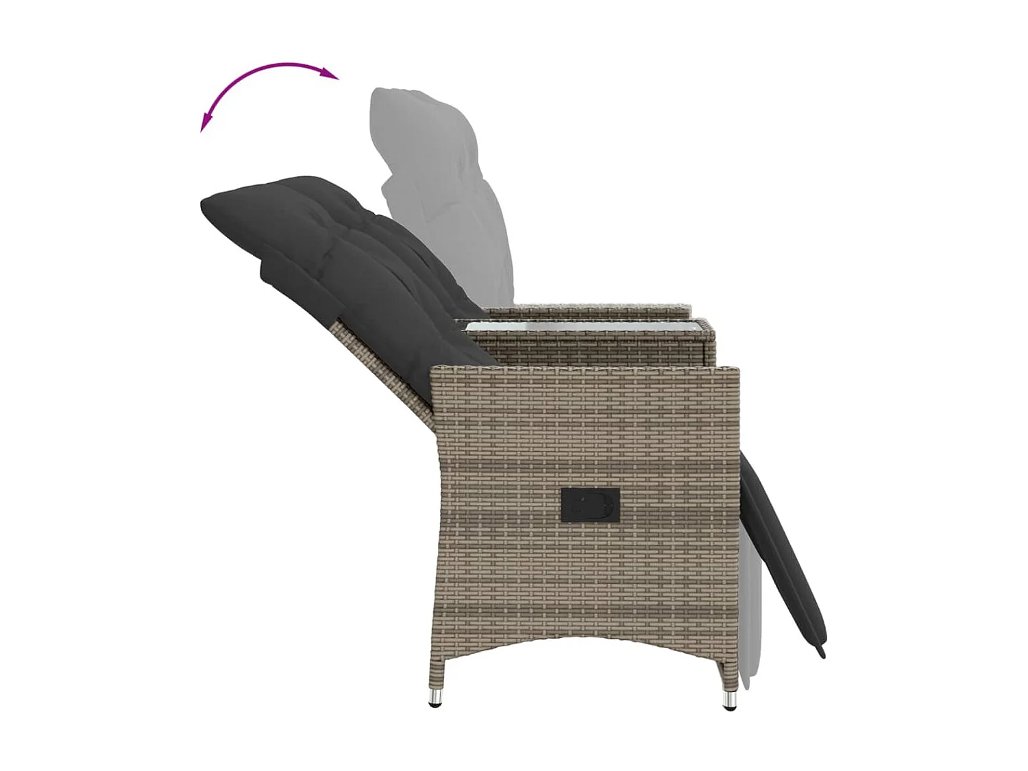 Canapé de jardin inclinable 2 places avec table gris poly rotin