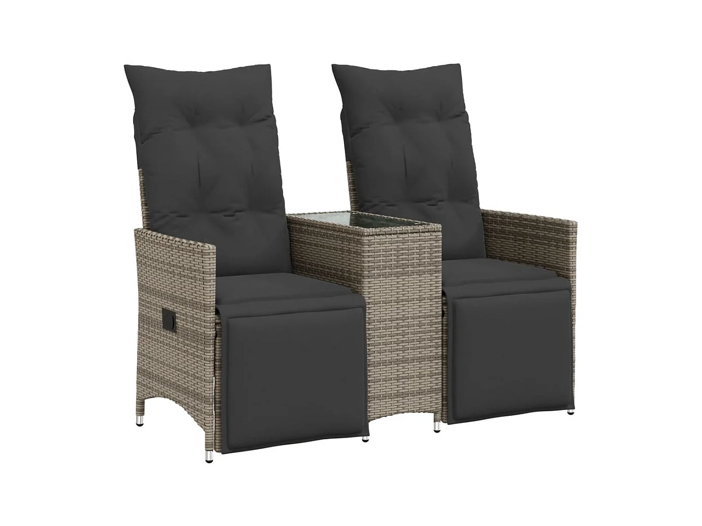 Canapé de jardin inclinable 2 places avec table gris poly rotin