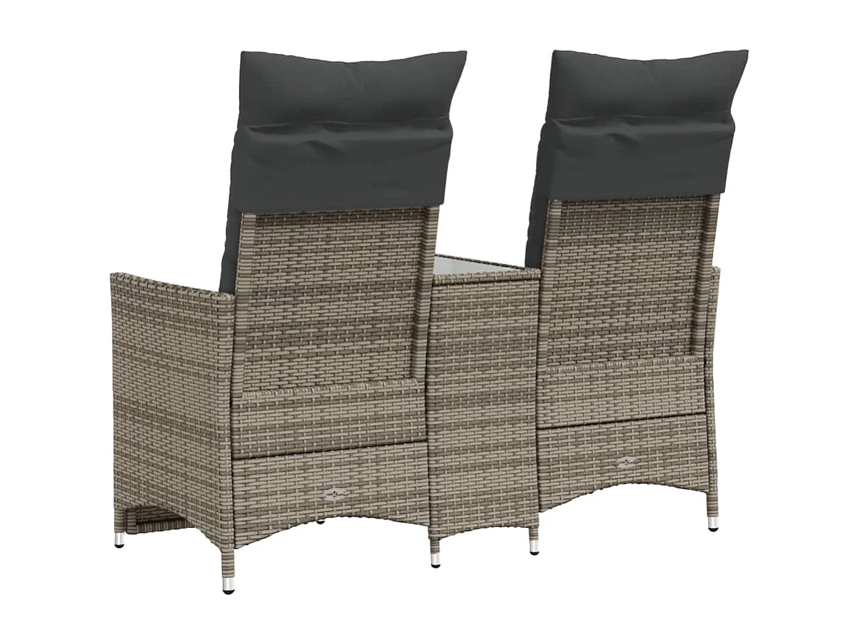 Canapé de jardin inclinable 2 places avec table gris poly rotin