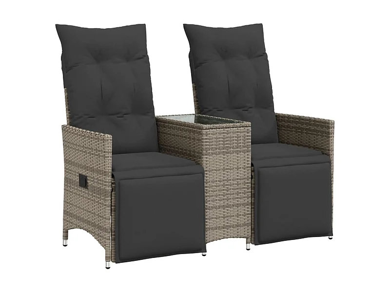 Canapé de jardin inclinable 2 places avec table gris poly rotin