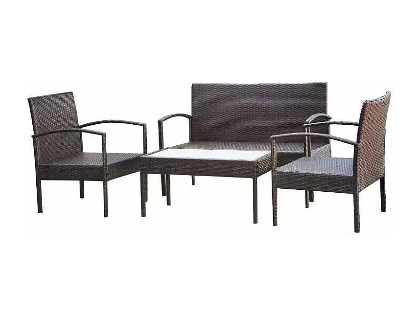 Salon de jardin 1 canapé 2 fauteuils résine tressée marron King