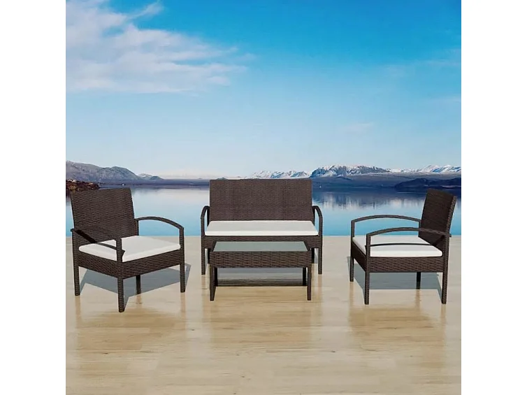 Salon de jardin 1 canapé 2 fauteuils résine tressée marron King