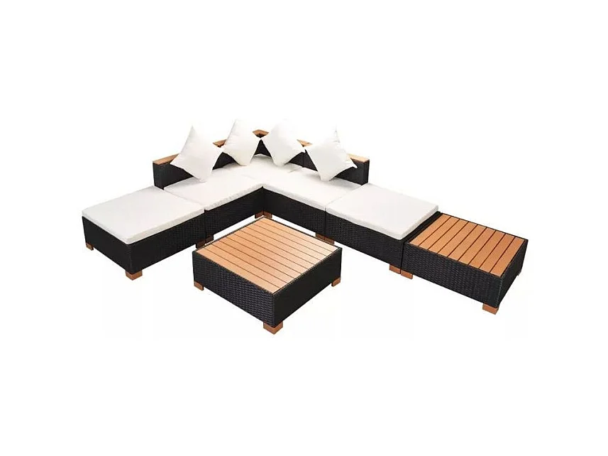 Salon de jardin 7 pièces résine tressée noir et coussins blanc Kimberly 3