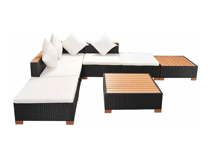 Salon de jardin 7 pièces résine tressée noir et coussins blanc Kimberly 3