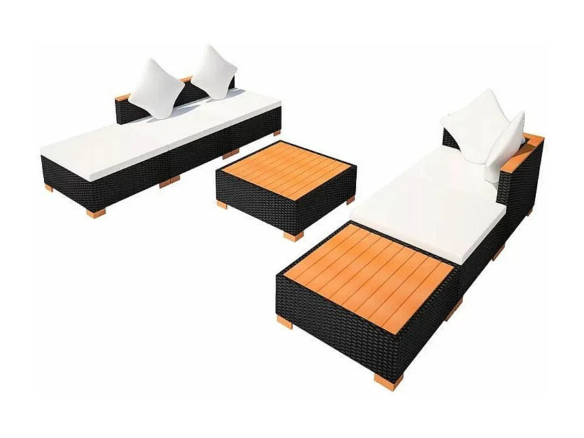 Salon de jardin 7 pièces résine tressée noir et coussins blanc Kimberly 3