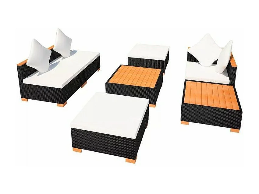 Salon de jardin 7 pièces résine tressée noir et coussins blanc Kimberly 3