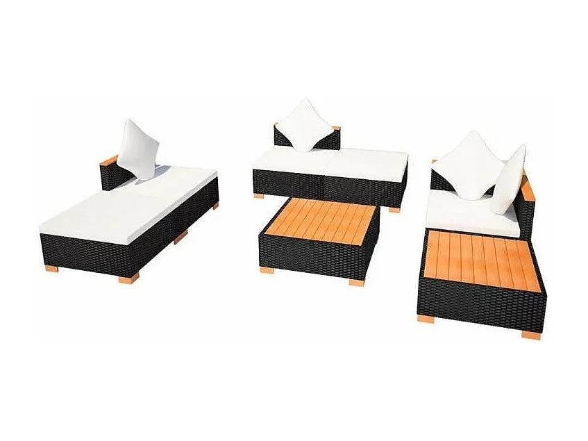 Salon de jardin 7 pièces résine tressée noir et coussins blanc Kimberly 3