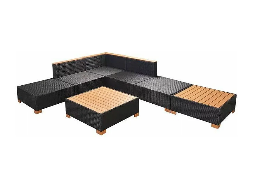 Salon de jardin 7 pièces résine tressée noir et coussins blanc Kimberly 3