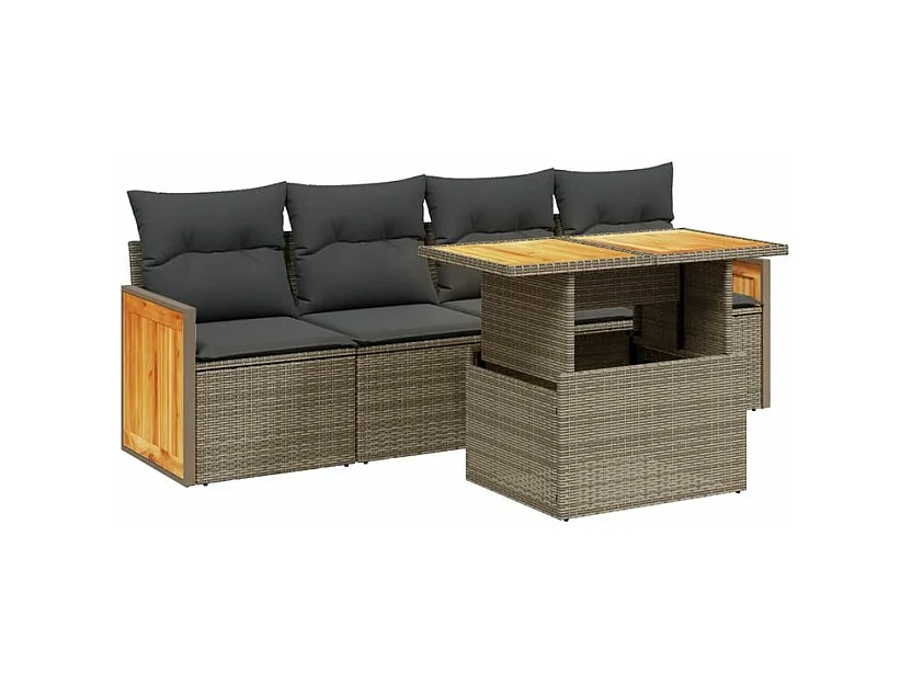 Salon de jardin 5 pcs avec coussins gris résine tressée