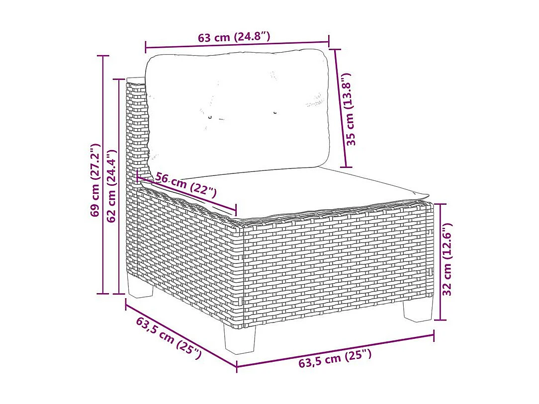 Salon de jardin 4 pcs avec coussins gris résine tressée