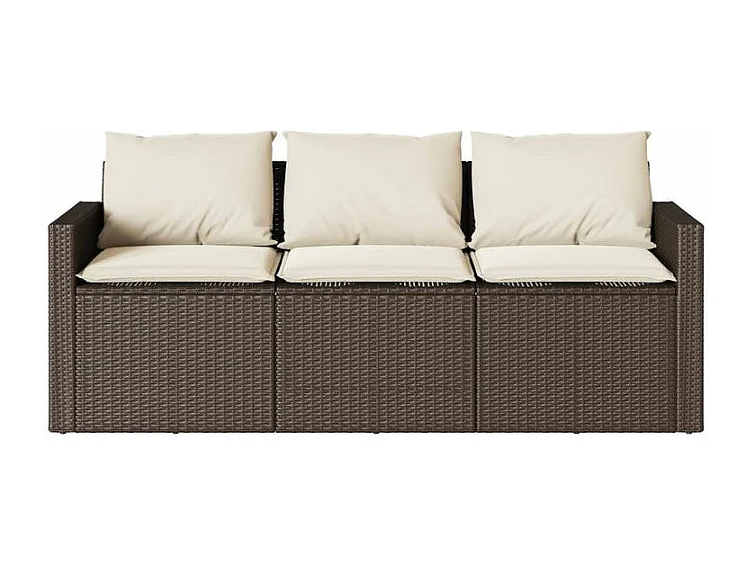 Canapé de jardin avec coussins 3 places brun résine tressée