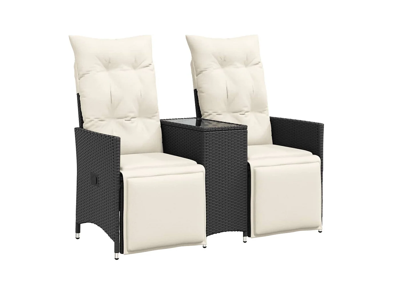 Canapé de jardin inclinable 2 places avec table noir poly rotin