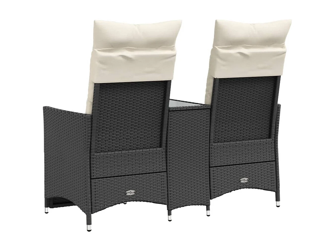 Canapé de jardin inclinable 2 places avec table noir poly rotin