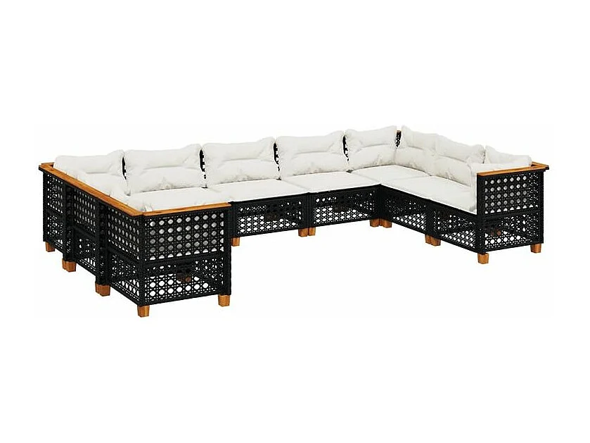 Salon de jardin 9 pcs avec coussins noir résine tressée