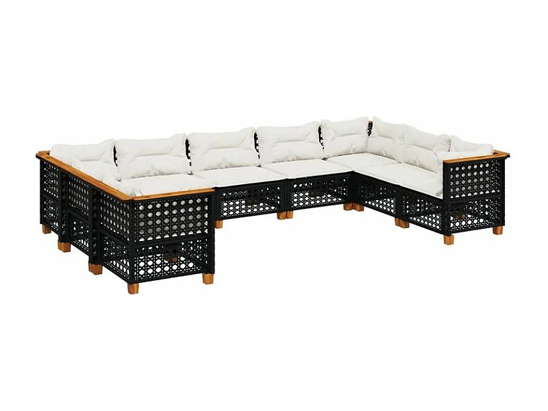 Salon de jardin 9 pcs avec coussins noir résine tressée