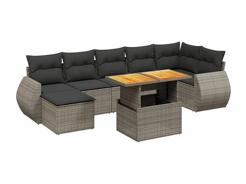 Salon de jardin 8 pcs avec coussins gris résine tressée