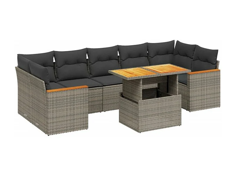 Salon de jardin 8 pcs avec coussins gris résine tressée