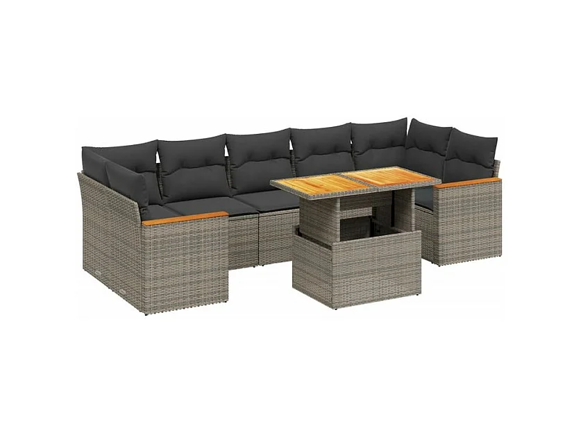 Salon de jardin 8 pcs avec coussins gris résine tressée