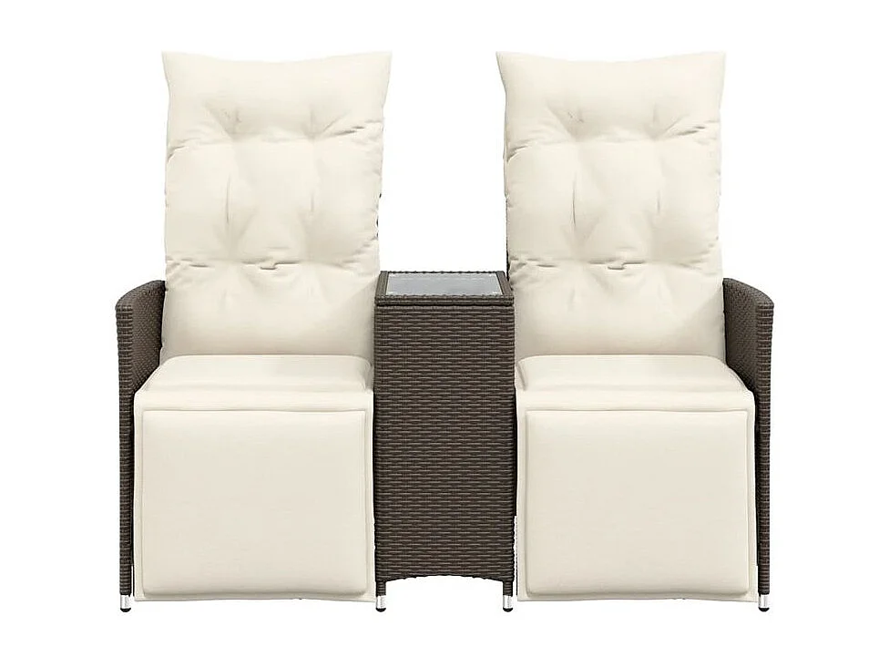 Canapé de jardin inclinable 2 places avec table marron rotin