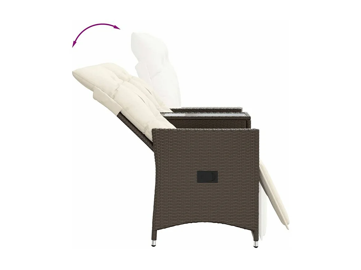 Canapé de jardin inclinable 2 places avec table marron rotin