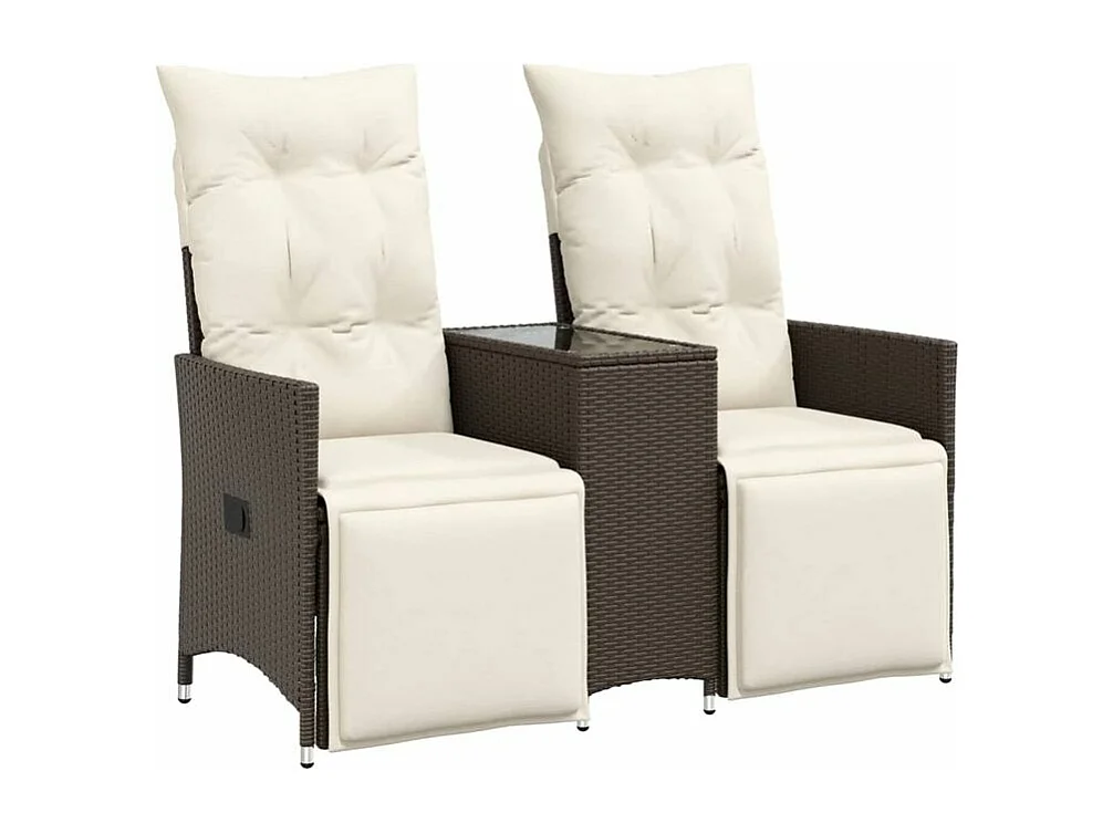 Canapé de jardin inclinable 2 places avec table marron rotin