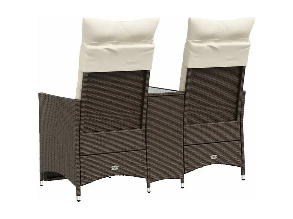 Canapé de jardin inclinable 2 places avec table marron rotin