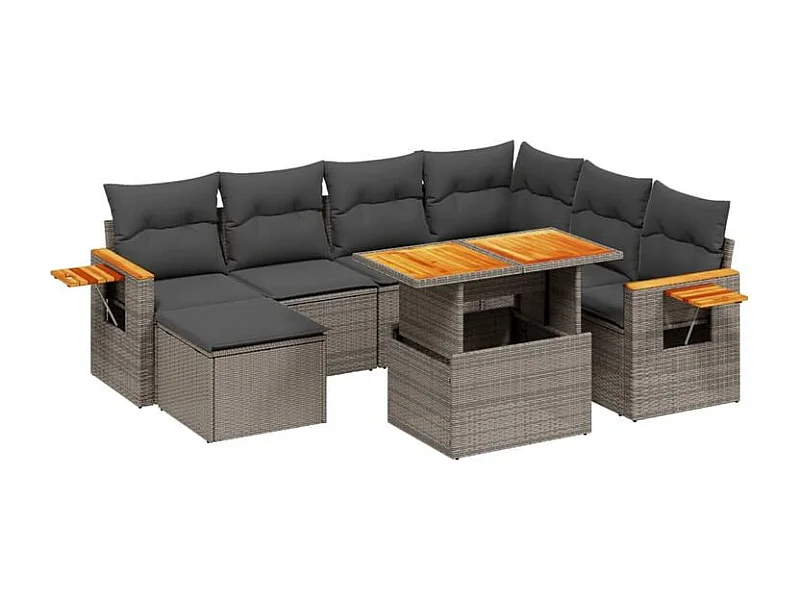 Salon de jardin 8 pcs avec coussins gris résine tressée
