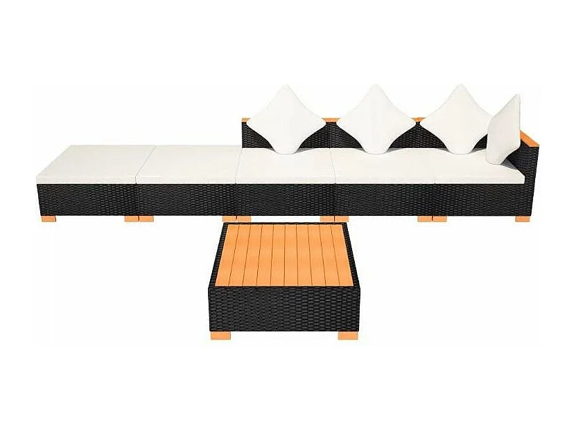 Salon de jardin 6 pièces résine tressée noir coussins blancs Kimberly