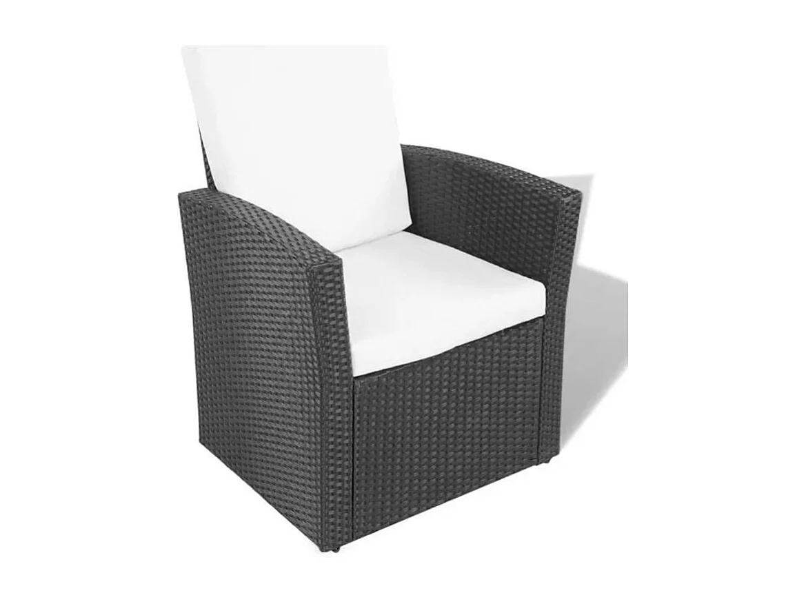 Salon de jardin 4 pièces résine tressée noir et coussins blanc Kim 2