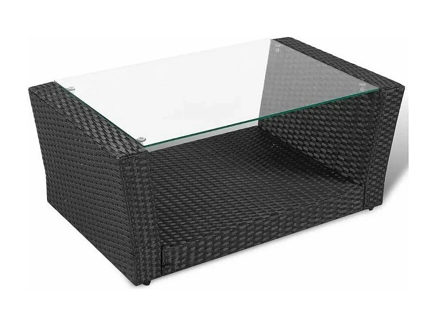 Salon de jardin 4 pièces résine tressée noir et coussins blanc Kim 2