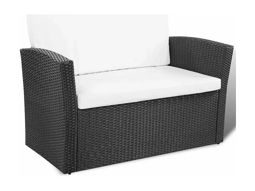 Salon de jardin 4 pièces résine tressée noir et coussins blanc Kim 2