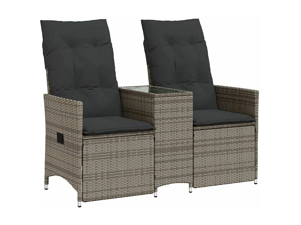 Canapé de jardin inclinable 2 places avec table gris poly rotin