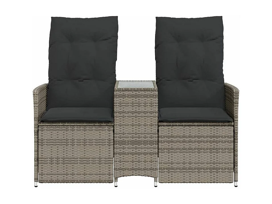 Canapé de jardin inclinable 2 places avec table gris poly rotin