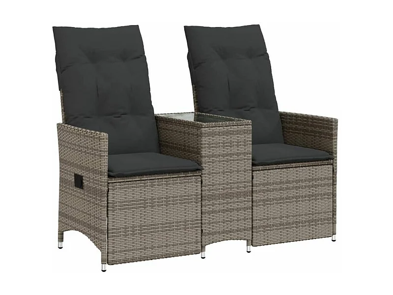 Canapé de jardin inclinable 2 places avec table gris poly rotin
