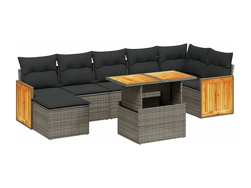 Salon de jardin 8 pcs avec coussins gris résine tressée
