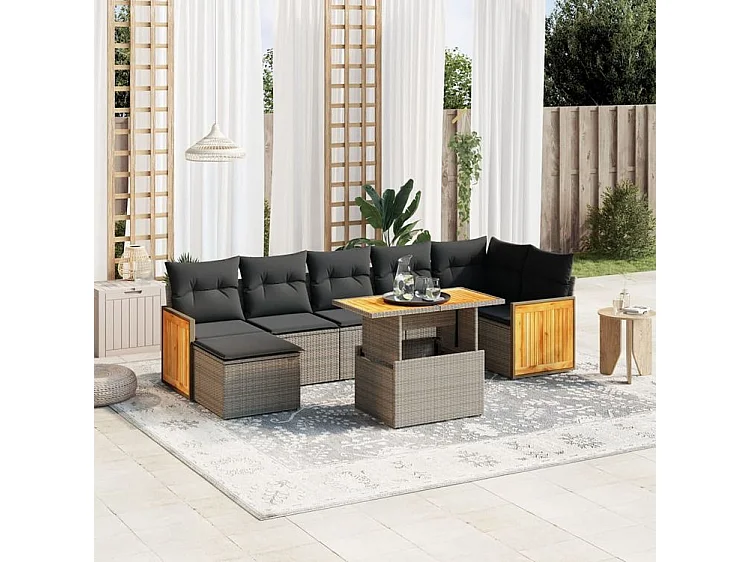 Salon de jardin 8 pcs avec coussins gris résine tressée