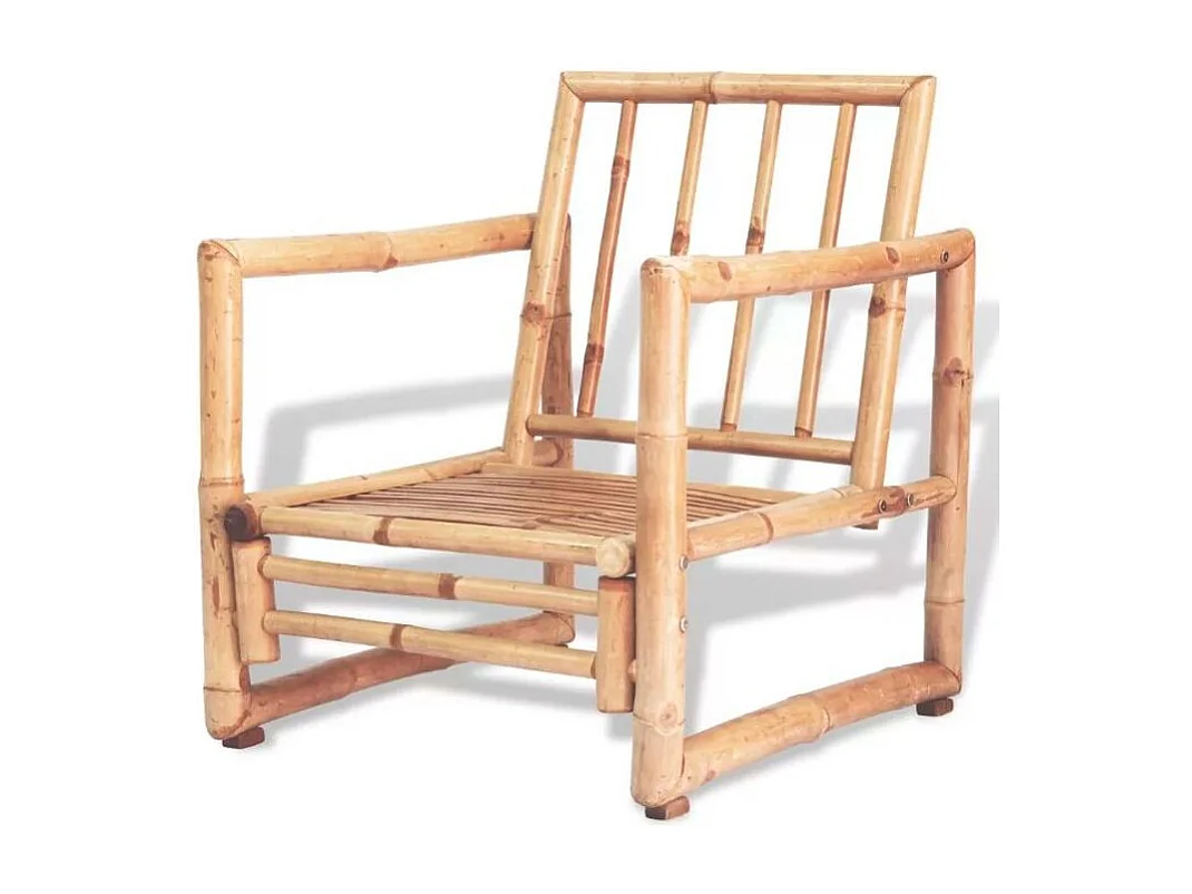 Salon de jardin 1 canapé bambou clair coussins tissu blanc Kyca