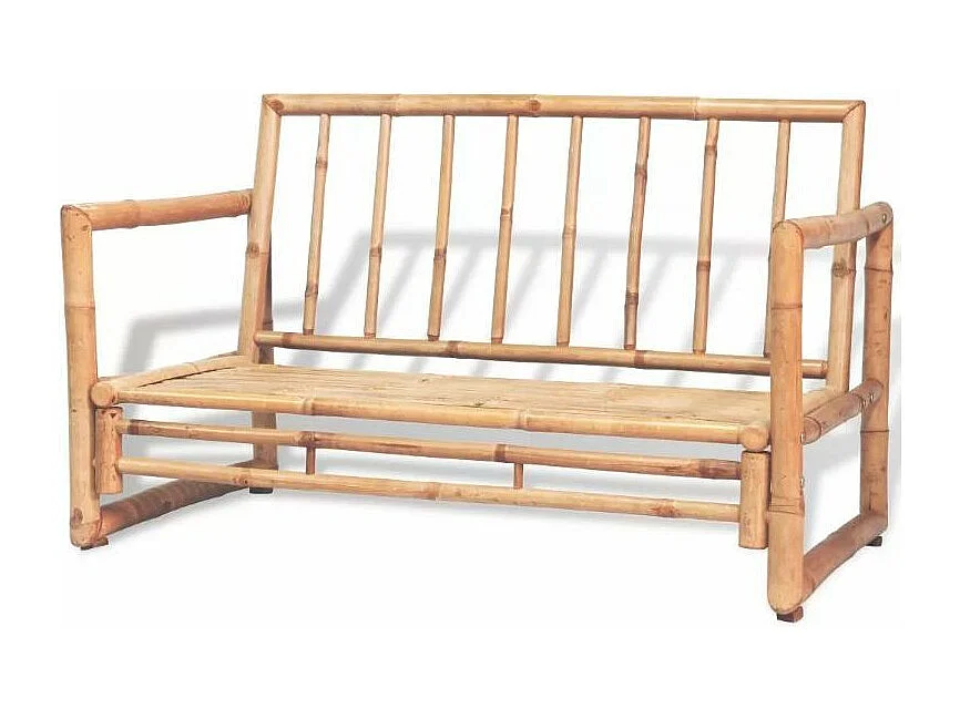 Salon de jardin 1 canapé bambou clair coussins tissu blanc Kyca