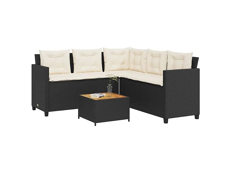 Canapé de jardin avec table et coussins en forme de L noir