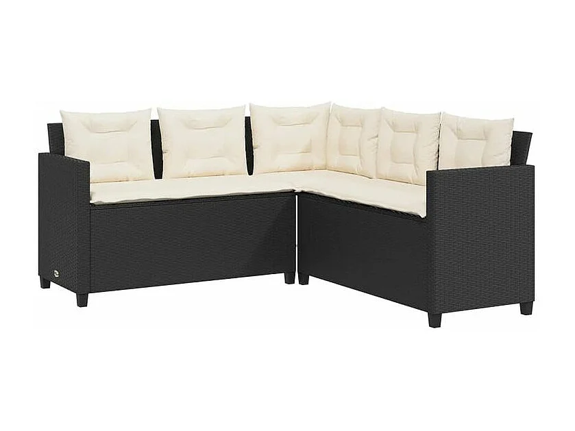 Canapé de jardin avec table et coussins en forme de L noir