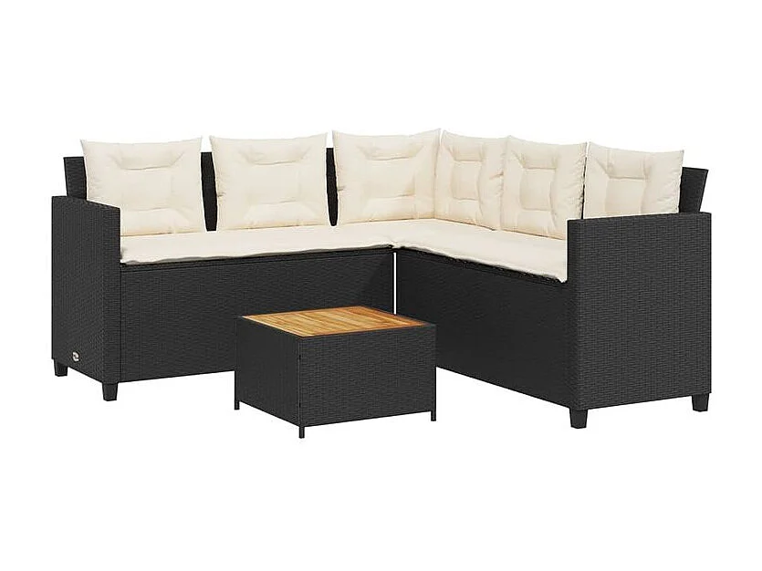 Canapé de jardin avec table et coussins en forme de L noir