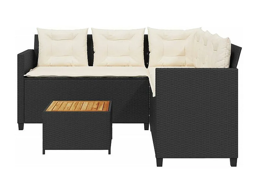 Canapé de jardin avec table et coussins en forme de L noir