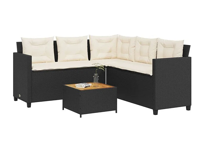 Canapé de jardin avec table et coussins en forme de L noir