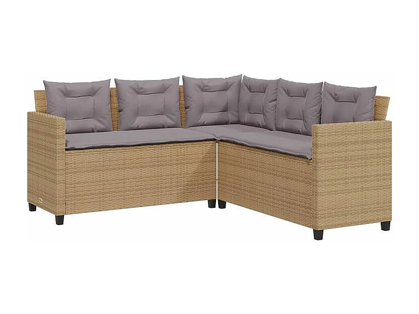 Canapé de jardin avec table et coussins en forme de L beige