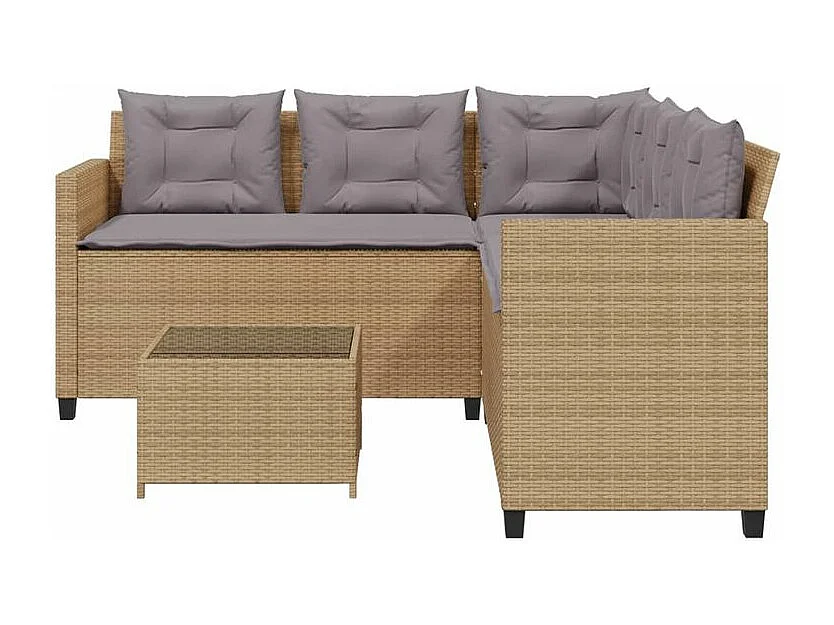 Canapé de jardin avec table et coussins en forme de L beige