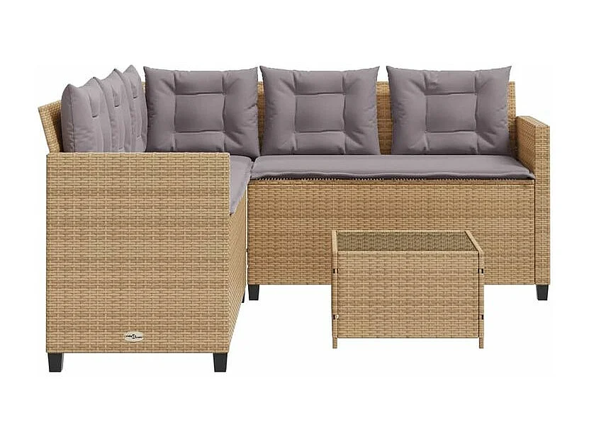 Canapé de jardin avec table et coussins en forme de L beige