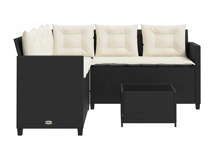 Canapé de jardin avec table et coussins en forme de L noir