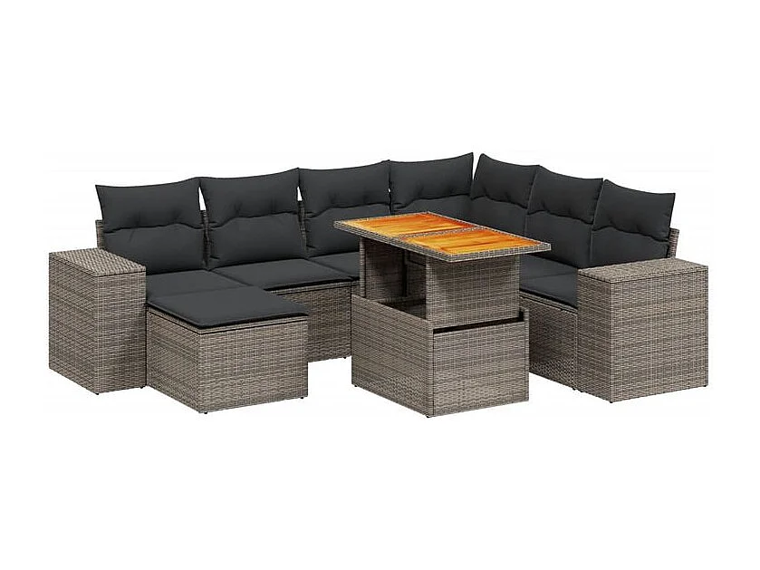 Salon de jardin 8 pcs avec coussins gris résine tressée