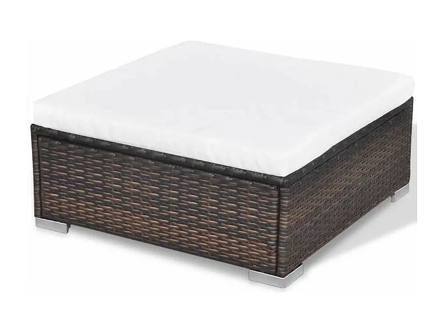 Salon de jardin 10 pièces résine tressée marron coussins blanc Kim